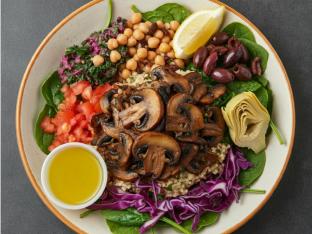 AFB - Kale-Garbanzo Beans-Spinach | Mushroom Shawarma | Lemon + Olive Oil AFB - Kale-Garbanzo Beans-Spinach | Mushroom Shawarma | Lemon + Olive Oil