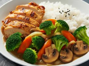 Broccoli Shiitake Stir Fry with Chicken & Rice