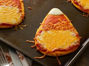 Candy Corn Shaped Cheese Pizzas