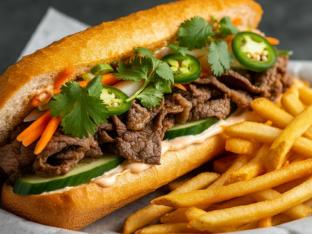 Spicy Lemongrass Beef Banh Mi Meal with Fries [Large]