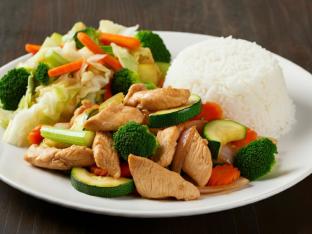 Chicken with Vegetables, Steamed Rice and Mixed Veggies [Large]