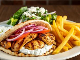Grilled Chicken Gyro with Greek Fries and Salad