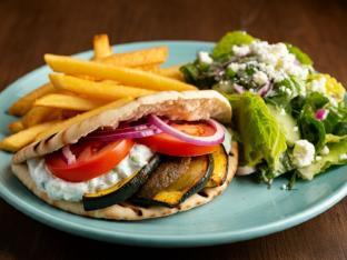 Grilled Veggies Gyro with Greek Fries and Salad