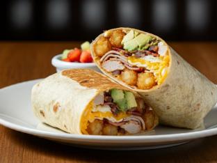 La Neta Burrito with Turkey Bacon and Fresh Fruit