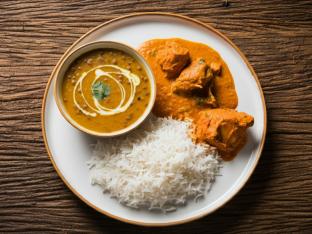 Butter Chicken with Dal Tadka and Plain Basmati Rice Butter Chicken with Dal Tadka and Plain Basmati Rice