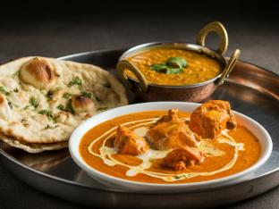 Butter Chicken with Dal Tadka, and Garlic Naan Butter Chicken with Dal Tadka, and Garlic Naan
