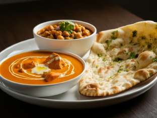 Butter Chicken with Chana Masala and Garlic Naan Butter Chicken with Chana Masala and Garlic Naan