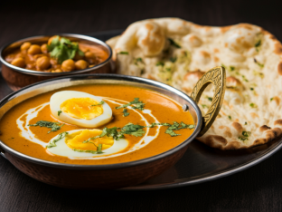 Egg Curry with Chana Masala, and Garlic Naan Egg Curry with Chana Masala, and Garlic Naan