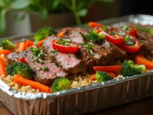 Fried Rice with Beef and Steamed Veggies [Small]