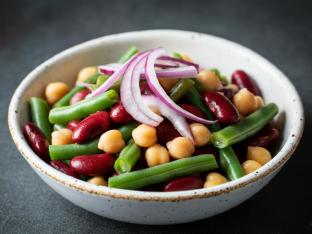 Three bean salad with shaved red onion Three bean salad with shaved red onion