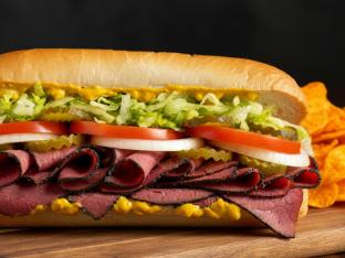 Hot Pastrami Sub on White Bread with Harvest Cheddar Sun Chips Hot Pastrami Sub on White Bread with Harvest Cheddar Sun Chips