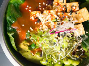Tofu Volcano Bowl with Mixed Greens