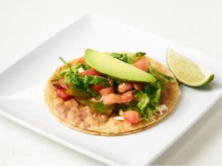 Grilled Veggie Tacos on Flour Tortillas, American Style with Refried Beans Plate Grilled Veggie Tacos on Flour Tortillas, American Style with Refried Beans Plate