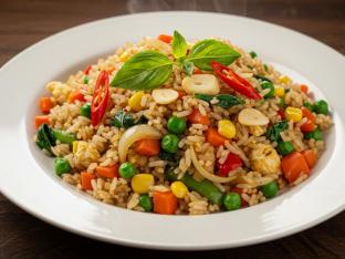 Vegan Green Curry Fried Rice with Mixed Veggies