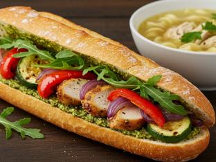 Chicken Pesto Sandwich with Chicken Soup