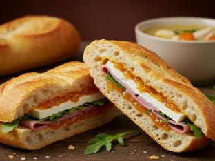Honey Cured Ham Sandwich with Chicken Soup