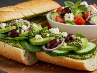 Mediterranean Avocado Sandwich with Mediterranean Salad