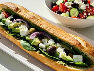 Vegan Mediterranean Avocado Sandwich with Mediterranean Salad