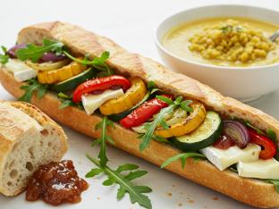 Roasted Vegetable Sandwich with Lentil Soup