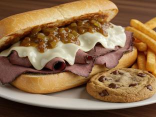 Italian Beef Sandwich with Fries and a Cookie