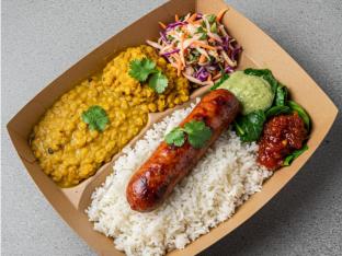 Kabob Rice Bowl | White Basmati Rice | Spicy Cabbage Slaw - Spinach | Medium - Hot Kabob Rice Bowl | White Basmati Rice | Spicy Cabbage Slaw - Spinach | Medium - Hot