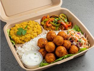 Chola Salad | White Basmati Rice | Grilled Onions & Peppers - Spicy Cabbage Slaw | Cool - Hot Chola Salad | White Basmati Rice | Grilled Onions & Peppers - Spicy Cabbage Slaw | Cool - Hot