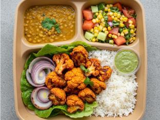 Gobi Salad | White Basmati Rice | Grilled Peppers & Onions - Corn Salad | Sweet - Medium Gobi Salad | White Basmati Rice | Grilled Peppers & Onions - Corn Salad | Sweet - Medium