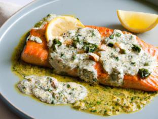 Gluten Free Seared Salmon with Creamy Citrus Pesto Gluten Free Seared Salmon with Creamy Citrus Pesto