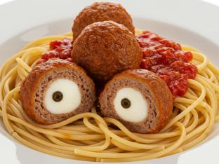Spooky Spaghetti and Cheese Stuffed Meatballs Spooky Spaghetti and Cheese Stuffed Meatballs