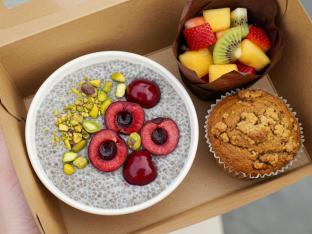 GLUTEN FREE, VEGAN Cereal Box With Chia Pudding GLUTEN FREE, VEGAN Cereal Box With Chia Pudding