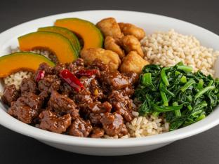 Spicy Beef w/Rice Powder, Chestnut Chicken, Salty Egg Pumpkin, Greens,Brown Rice Spicy Beef w/Rice Powder, Chestnut Chicken, Salty Egg Pumpkin, Greens,Brown Rice