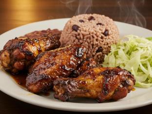Jerk Chicken Wings, Rice & Beans, & Steamed Cabbage Jerk Chicken Wings, Rice & Beans, & Steamed Cabbage