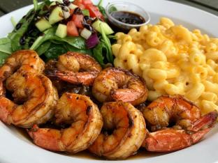 Jerk Shrimp Jumbo, Mac & Cheese and Garden Salad Jerk Shrimp Jumbo, Mac & Cheese and Garden Salad