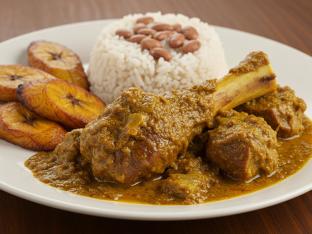 Curry Goat, Rice & Beans, and Fried Plantains Curry Goat, Rice & Beans, and Fried Plantains