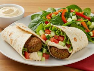 Vegan Falafel Gyro Wrap and Garden Salad & Hummus