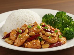 Kung Pao Chicken with White Rice and Sesame Broccoli Kung Pao Chicken with White Rice and Sesame Broccoli