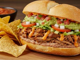 Don Chuy Torta with Refried Beans and Guacamole