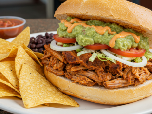 Don Chuy Torta with Black Beans and Guacamole
