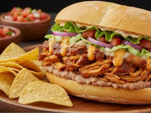 Don Chuy Torta with Refried Beans