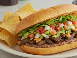 Carne Asada Torta with Refried Beans