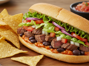Carne Asada Torta with Black Beans