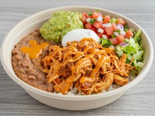 Chicken Tinga Torta Bowl with Refried Beans with Guacamole