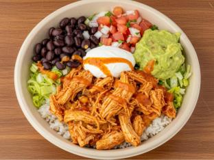 Chicken Tinga Torta Bowl with Black Beans with Guacamole