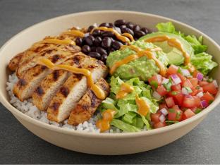 Chicken Torta Bowl with Black Beans with Guacamole