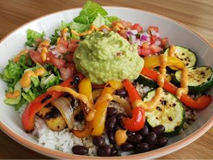 Vegetable Torta Bowl with Black Beans and Guacamole