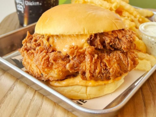 Buttermilk Fried Chicken Sandwich with Greek Village Salad Buttermilk Fried Chicken Sandwich with Greek Village Salad