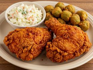 Spicy Fried Chicken with Coleslaw and Fried Okra