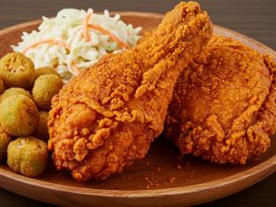 Spicy Fried Chicken with Coleslaw and Mac n Cheese