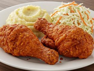 Spicy Fried Chicken with Coleslaw and Mashed Potatoes