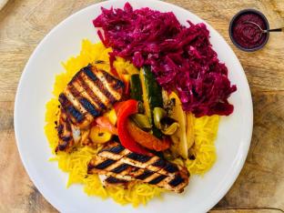 Halal Chicken Saute with Rice Bowl (21oz) Halal Chicken Saute with Rice Bowl (21oz)